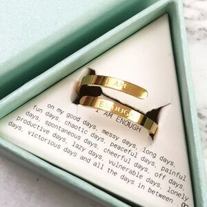 Avnil "I AM ENOUGH" Engraved Inspirational Quote Adjustable-Size Gold Wrap Ring